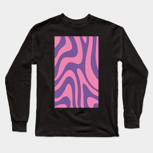 Abstract curved lines in dark pink and purple color in retro style Long Sleeve T-Shirt